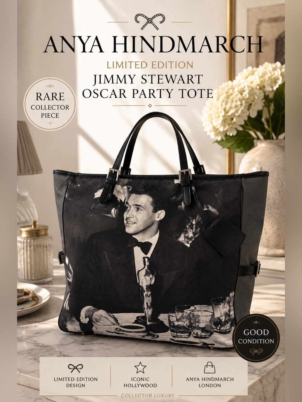 Anya Hindmarch Limited Edition Oscar Party Jimmy Stewart Tote Bag
